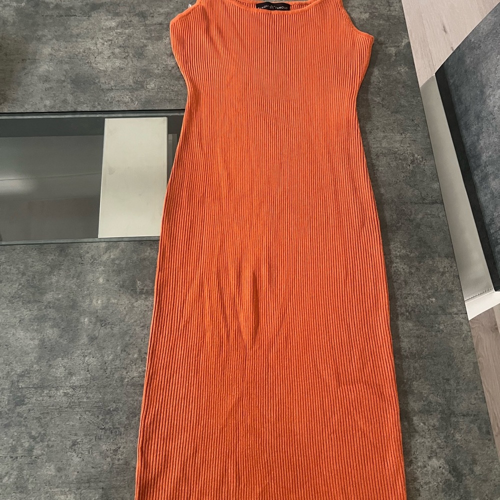 Almost Famous Orange Sheath Halter Midi Dress